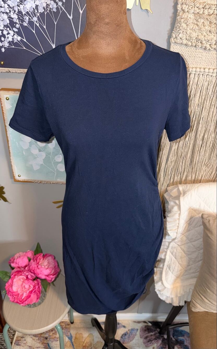 Michael Kors Navy Blue Ruched Side T-Shirt Dress Size M